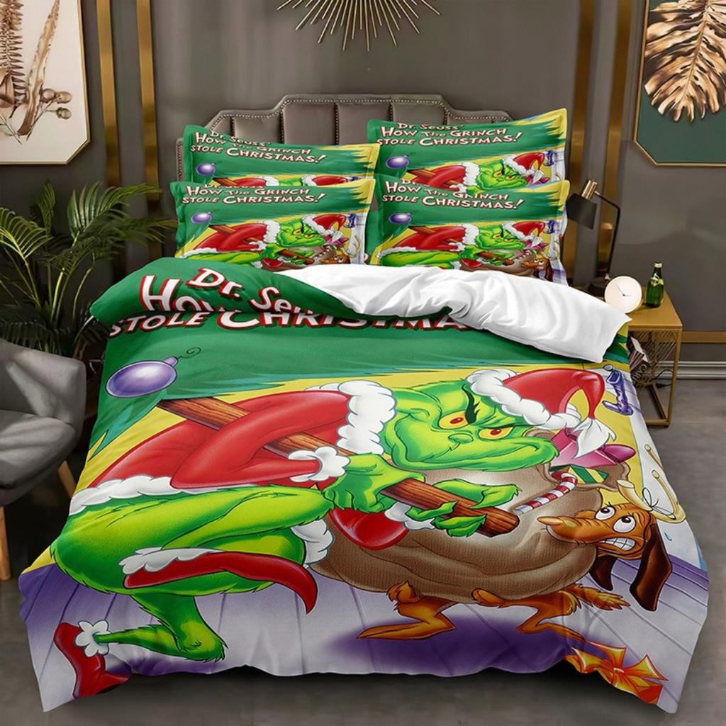 NIEUW Groen Monster Stole Christmas Comfort Beddengoed Set Beddengoed Set Grinch Dekbedovertrek Set King Queen Maat Voor Jongens Meisjes Cadeaus