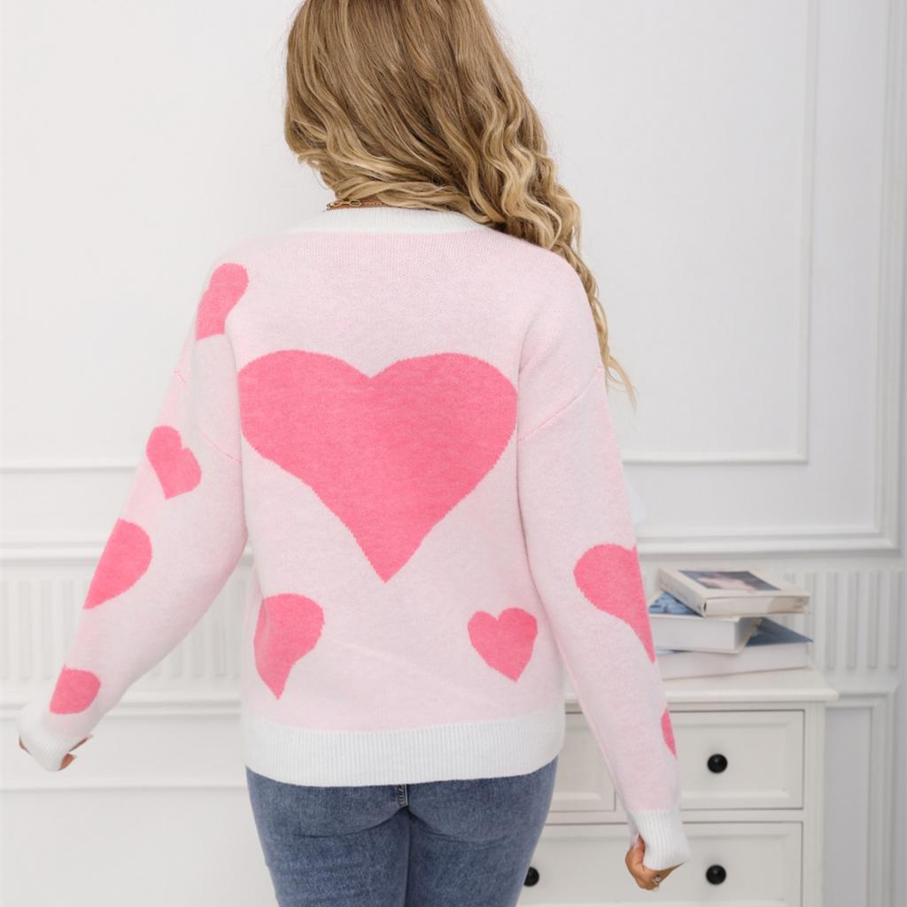 Ladies' Fashionable Heart-shaped Sweater, Loose And Versatile Valentine's Day Knitted Pullover Sweater