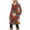 Women's Fashion Casual Dress With Pockets, Decorative Buttons, Christmas Prints, Round Neck And Long Sleeves