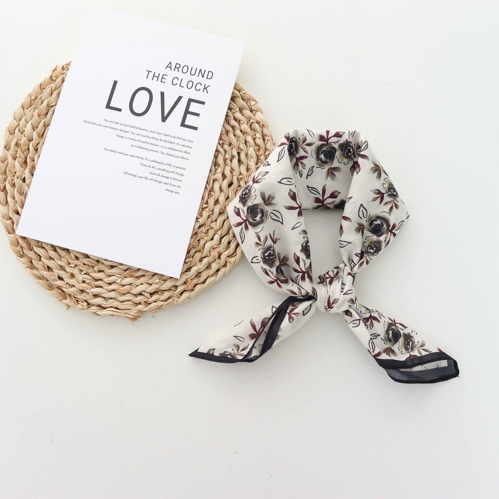 

Korean Style All-Matching Floral Square Scarf Cotton Small Scarf Retro Women s Thin Fresh Decoration Silk Scarf Headband