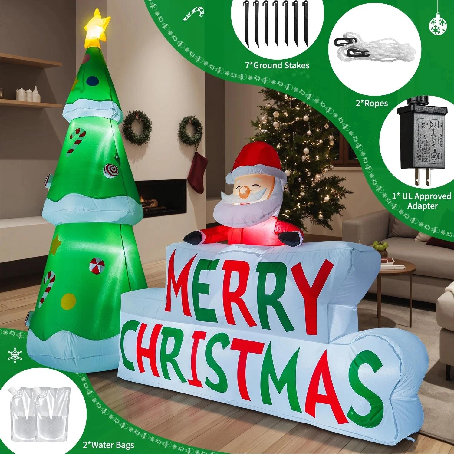 

7 футов Надувная модель Счастливого Рождества Рождественская Надувная Уличная Декорация со Светодиодной Подсветкой Праздничная Вечеринка Новогоднее Украшение для Двора Игрушки зелёный