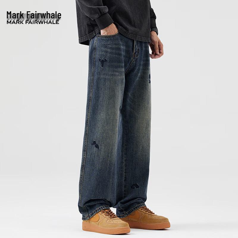 Mark Fairwhale Men's Embroidered Loose-Fit Straight Jeans