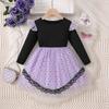 Girls Princess Dress Long Sleeve Mesh Patchwork Bow Polka Dot Kuromi Print Kids Party