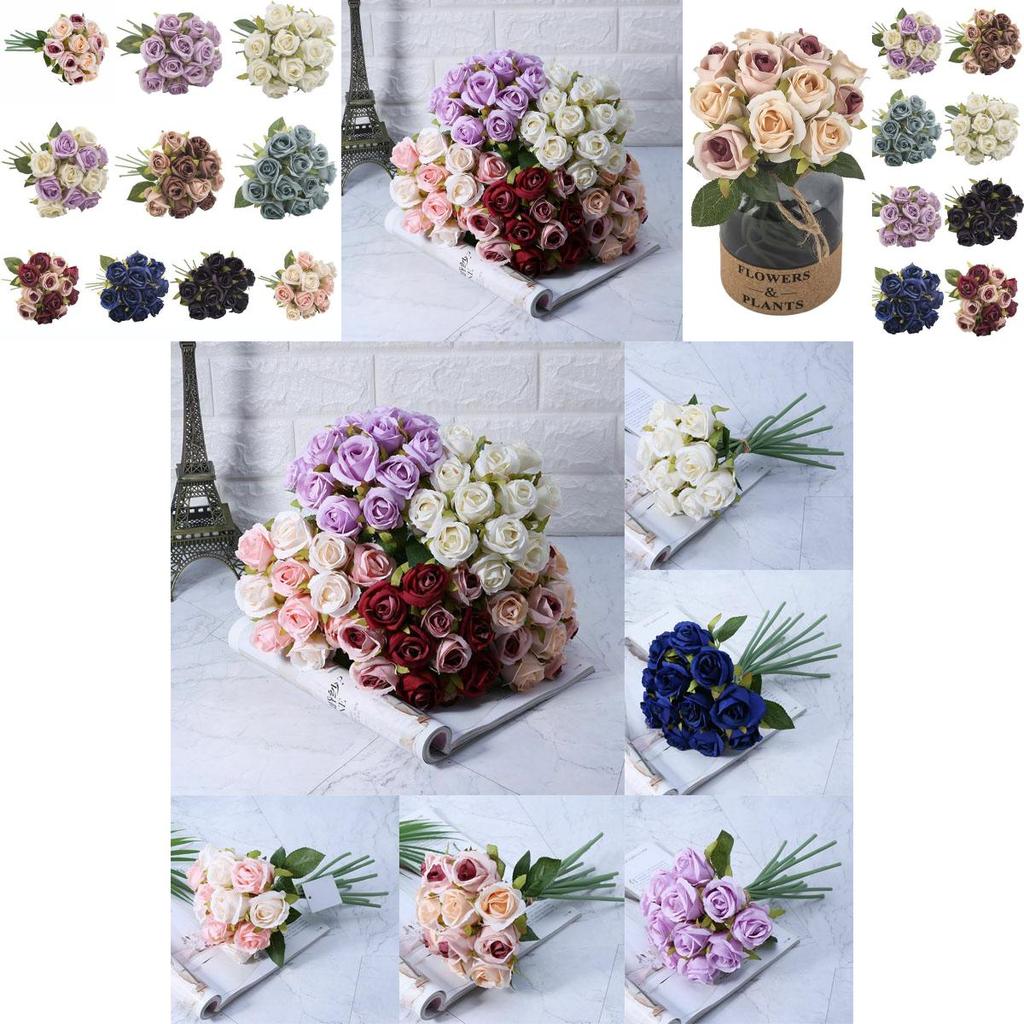 Vibrant 12-head Artificial Rose Bouquet Smooth Silk Flowers For Elegant Wedding Decor