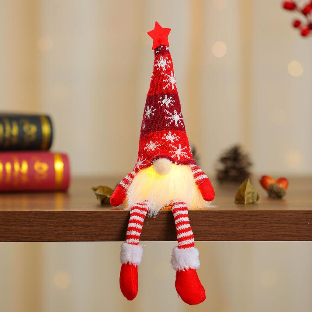 Striped Snowflake Knit Star Hat with Light-Up Legs Christmas Gnome Ornament Gift Decoration