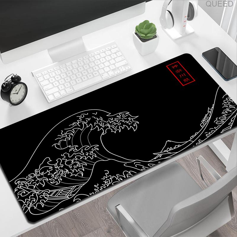 Tappetino per Mouse Japan Art Bianco e Nero Grandi Onde Gaming XL HD Nuovo Tappetino Mouse XXL Tappetino da Gioco Ufficio Computer Antiscivolo Tappetino Grande per Mouse