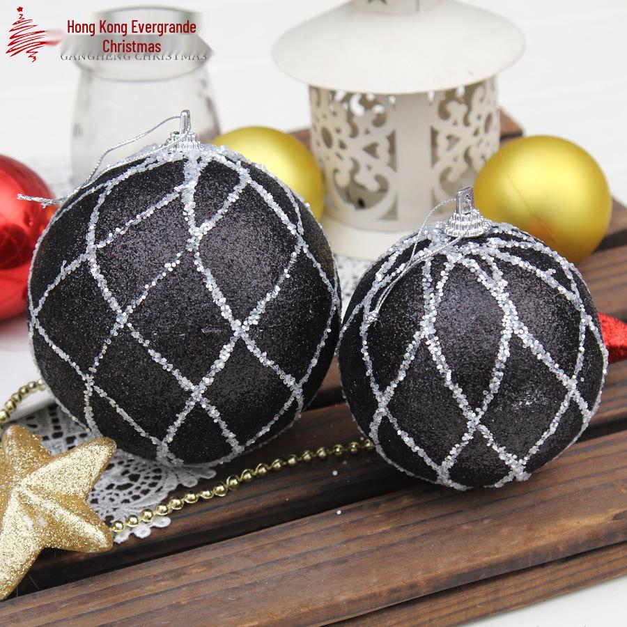Schwarzes und Silbernes Schaumstoff-Weihnachtsbaumschmuck-Set - 8cm Bemalte Kugel & 10cm Klebedekorationen