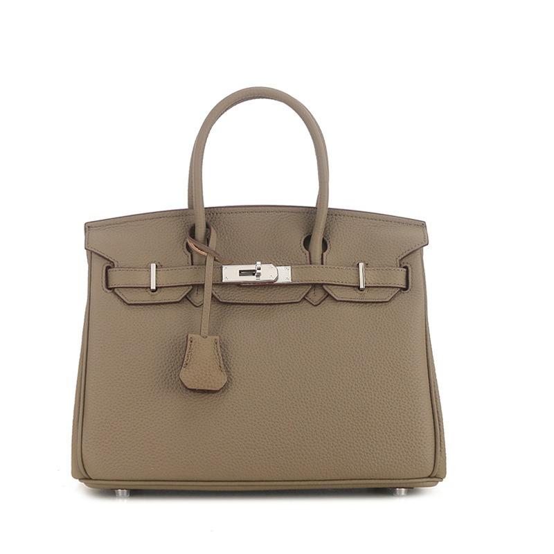 Imported New Style Fashion Metal Buckle Cowhide Large Capacity Handbag Canvas Strap Top Layer Cowhide Single Compartment Bag