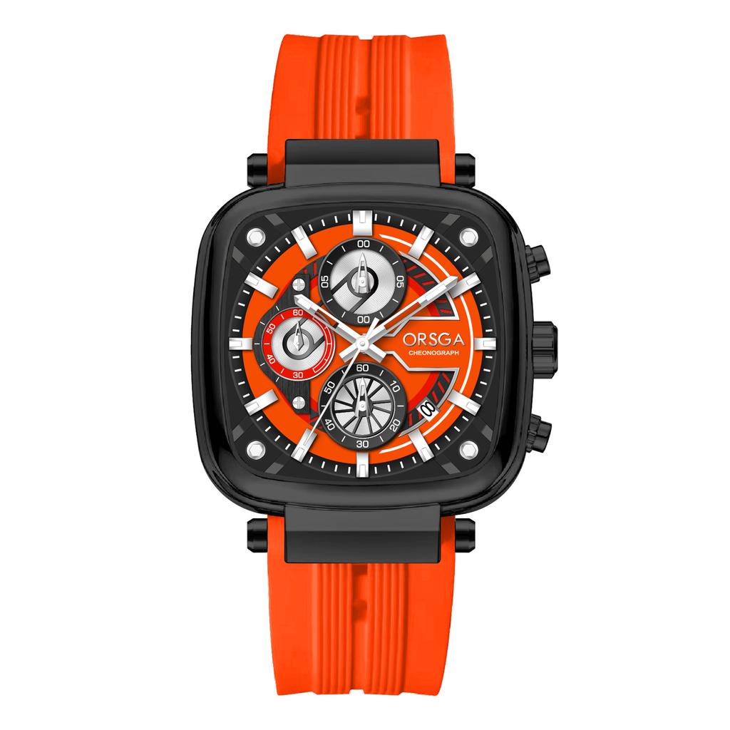 Mens Square Chronograph Watches Waterproof Luminous Quartz Wrist Watch with Silicone Strap