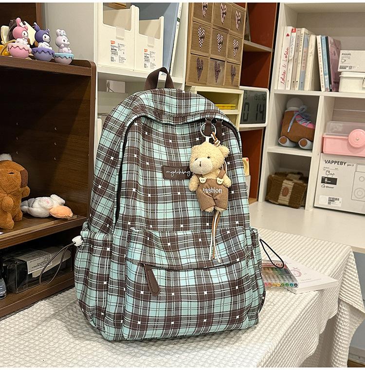 Schoolbag Sweet Tone Soft Mist Texture Plaid Low Saturation Backpack College Style Junior High School Girls Light Backpack