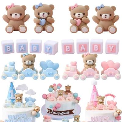 1 szt. Ozdoby na przyjęcie urodzinowe w kształcie misia artykuły na baby shower dekoracje na ciasto urocza ozdoba na wierzch tortu chłopiec dziewczyna