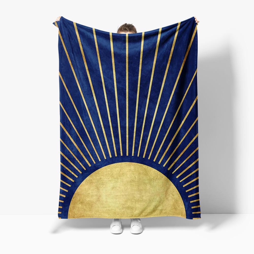 Golden Striped Velvet Blanket Sofa Bed Throw Decorative Bedspread for Kids Girls Teen Room Decoration 75x90cm