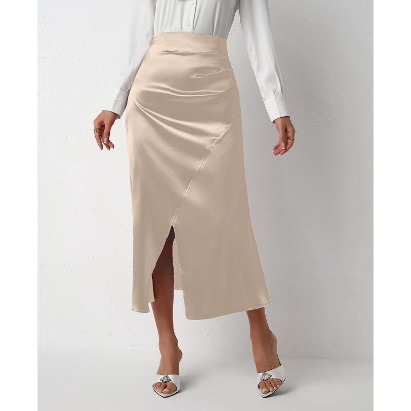 Women's High Waist Split Satin Skirt Zipper Fish Tail Wrap Hip Skirt