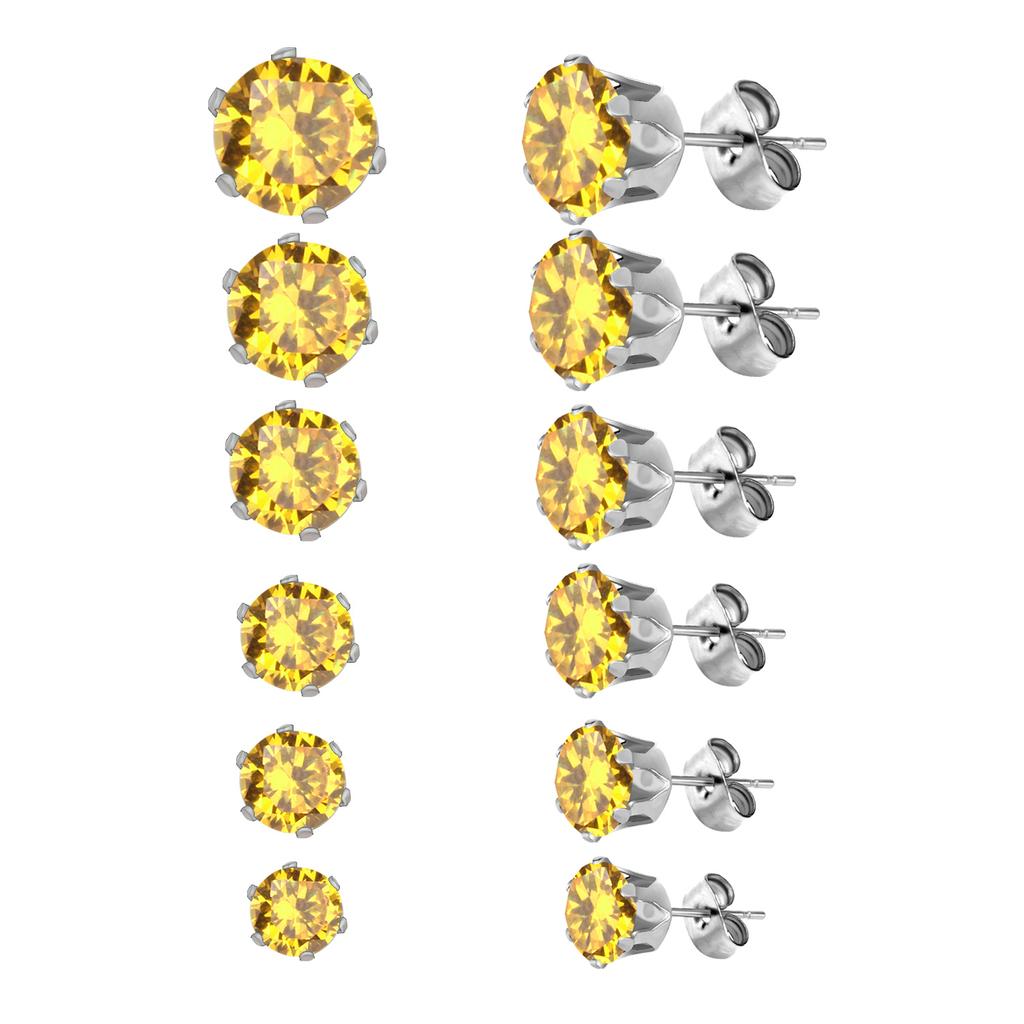 6Pairs/Set CZ Stud Earrings Stainless Steel Round White Cubic Zirconia Hypoallergenic 6 Claws Earring Trendy Jewelry