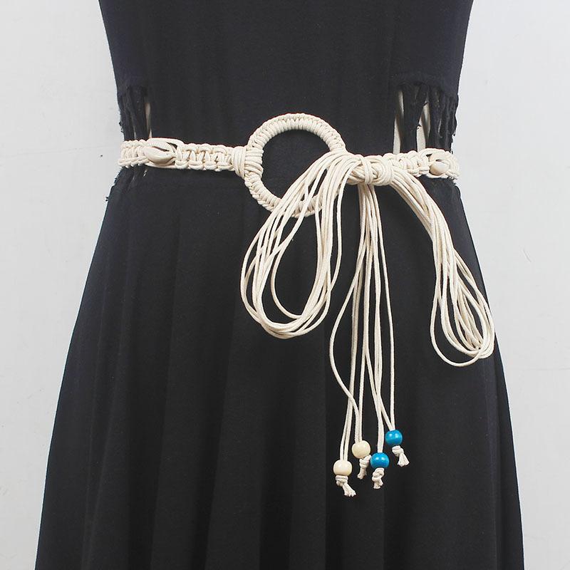Meier Waxed cord braided belt, bohemian waist rope, ethnic style tassel extended waist chain 154 абрикосовый