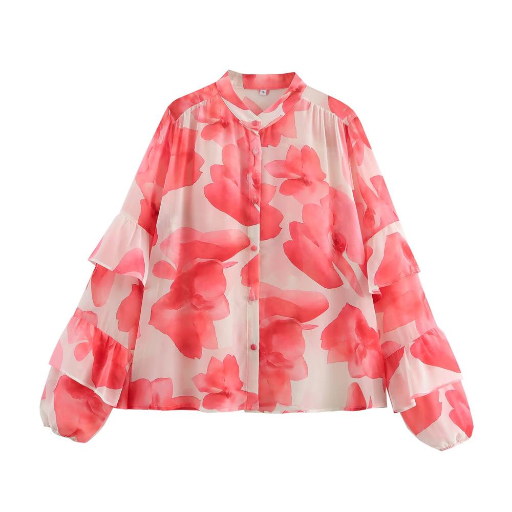 

2025 Spring Women s Sweet Loose Chiffon Ruffle Top Large