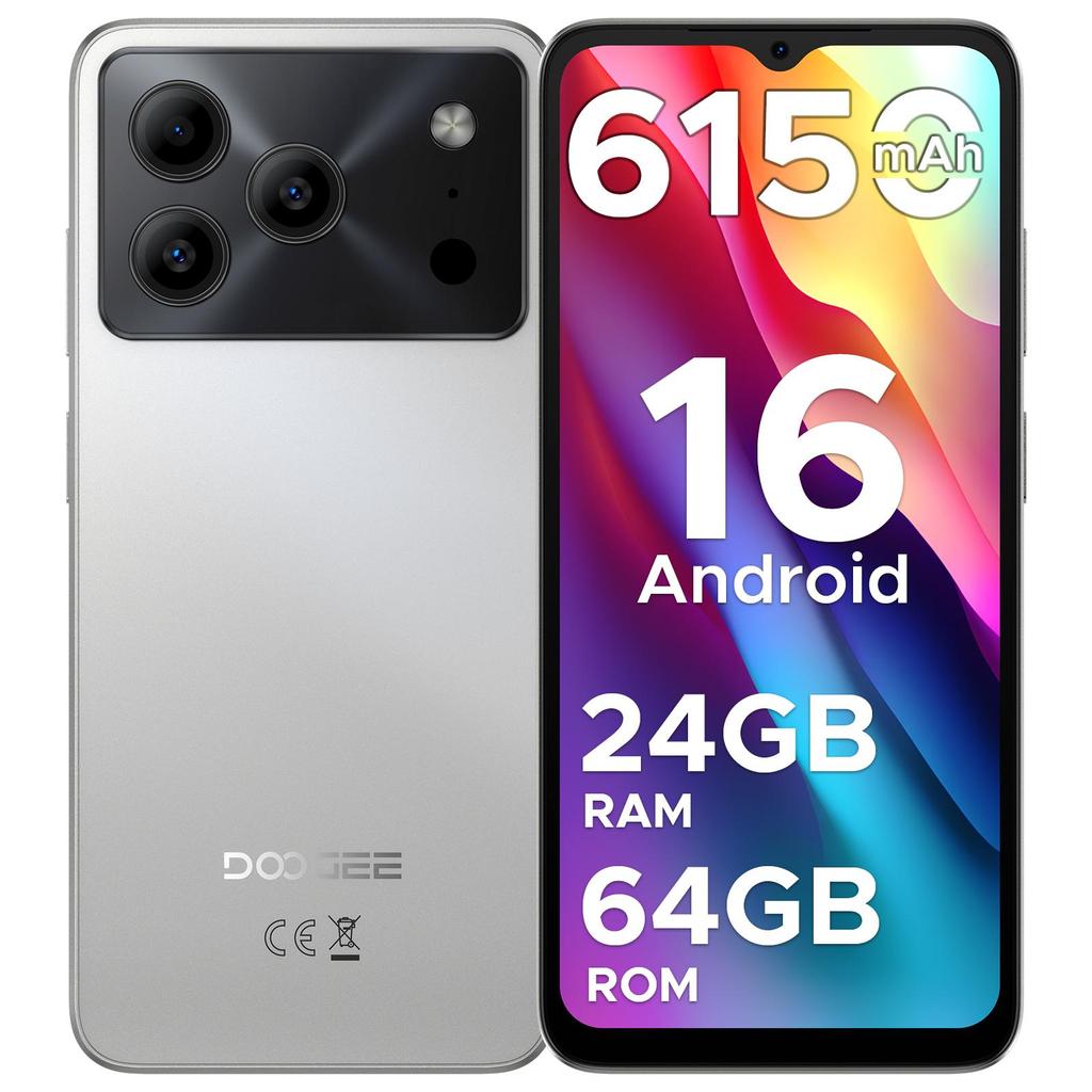 Doogee Note 56 Mobile Phones, Android 16 Smartphone, 6150mAh, 8.45mm Ultra-Slim, 6.56" HD+ 90Hz, 24GB + 64GB/2TB, Face ID, GPS, OTG, FM