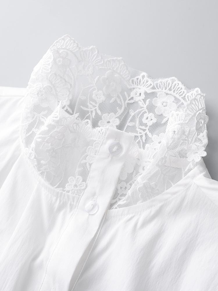 Women's Retro Lace Collar Long Sleeve High-Density Cotton Shirt - Spring New Arrival