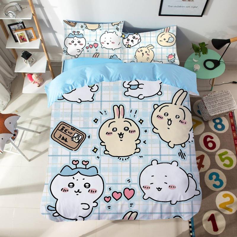 Cartoon Chiikawas Cute Themed Bedding Set Colorful Print Polyester Student Dormitory Bed Sheet Quilt Cover Kid Gift Home Textile