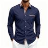 Men S Slim Fit Long Sleeve Color Block Casual Breathable Shirt