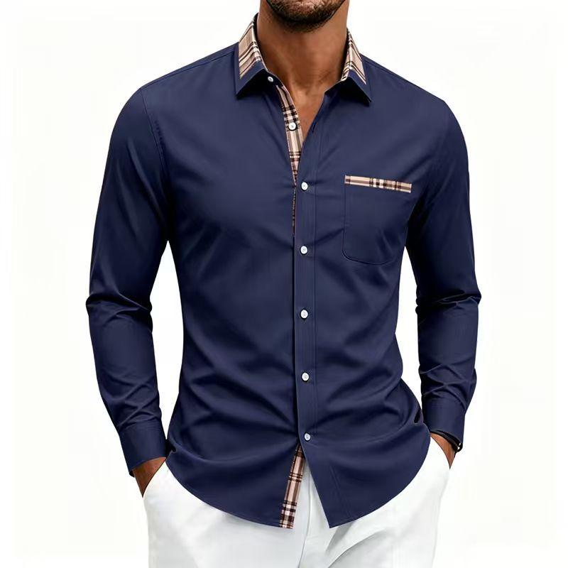 Men S Slim Fit Long Sleeve Color Block Casual Breathable Shirt