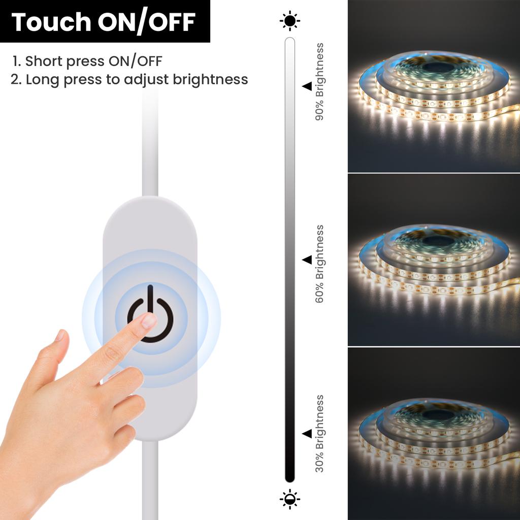 5V USB Dimmable LED Strip With Switch SMD 2835 60LEDs/M Flexible Senson Light Tape Ribbon Backlight For Room Cabinet TV Lighting