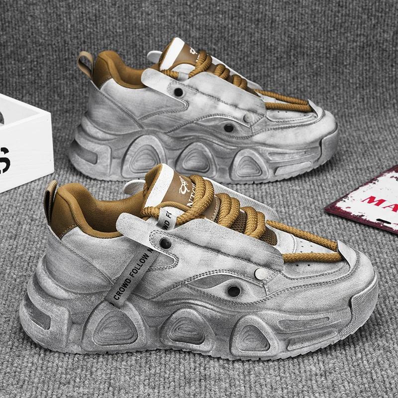 

Кроссовки мужские дизайнерские спортивные туфли с потертостями модные повседневные кожаные дышащие туфли из ткани на плоской платформе с увеличенной высотой 39