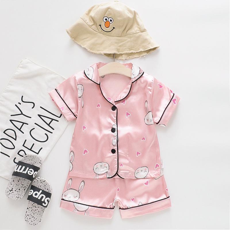 BB58 Mufurui Summer Kids' Silk Bear Cartoon Pajama Short Sleeve Two-Piece Set
