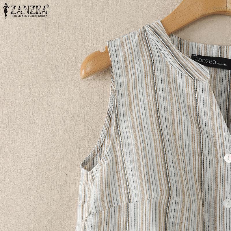 ZANZEA Women Casual V-neck Summer Sleeveless Stripe Tank Tops