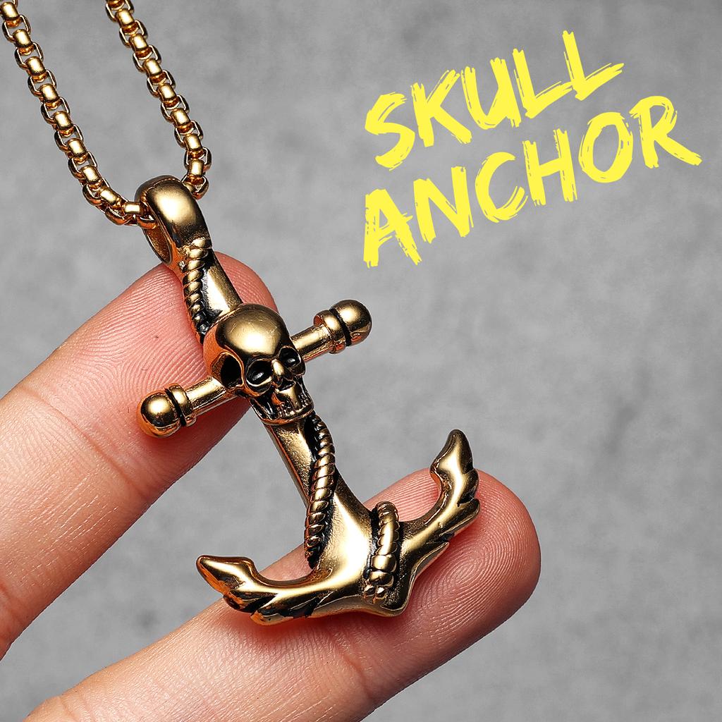 Skull Anchor Amulets Stainless Steel Jewelry Men Necklaces with Pendant for Male Women Punk Hip Hop Accessories Gifts Wholesale