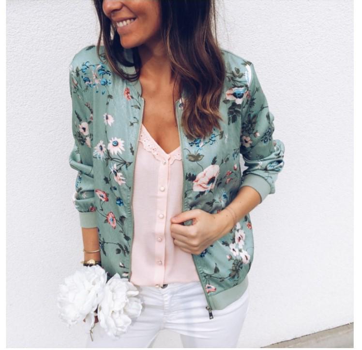 Women's Autumn/Winter Fashion Printed Round Neck Zipper Long Sleeve Jacket (2020)
