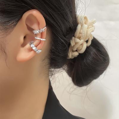 Geometric Zircon-Inlaid Exquisite Ear Clips, Autumn And Spring Fashion Luxury, Small Square Diamond Earrings Without Ear Holes, Ear Hanging Ins Wind