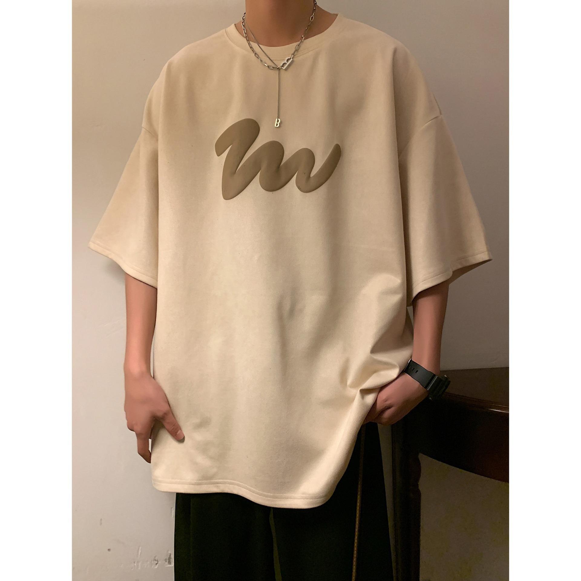 

Mens Summer Latest American Five-quarter Sleeve T-shirt Comfortable Fit Trend Versatile Half-sleeve Crew Neck T-shirt 3XL абрикосовий