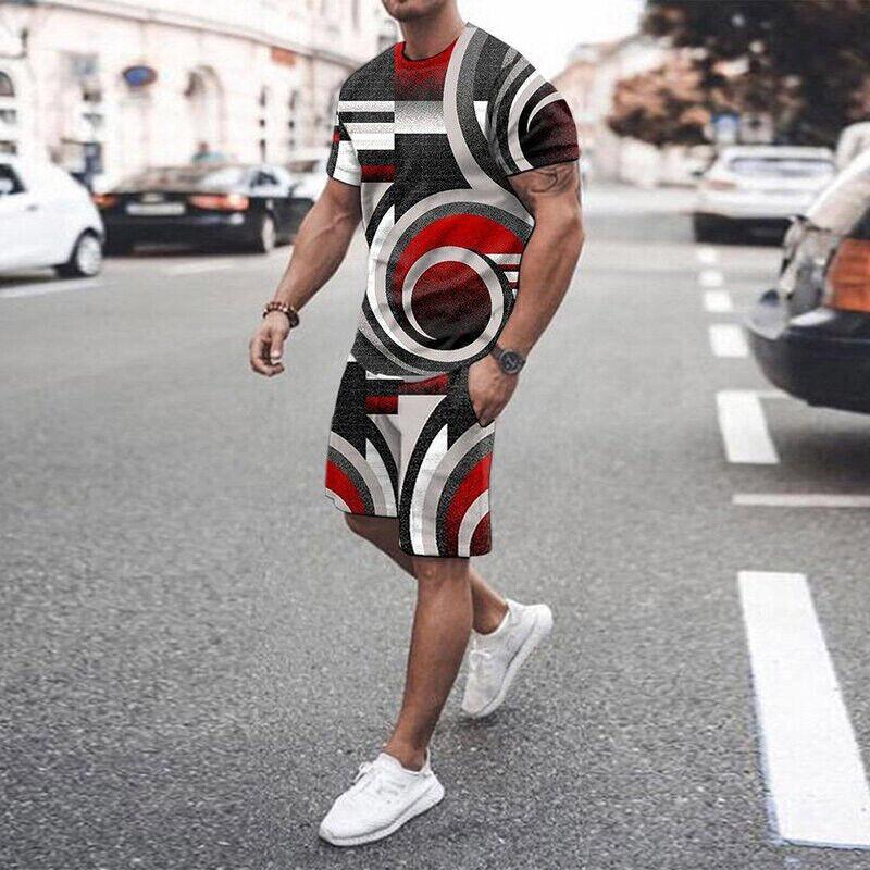 Summer Men's Casual Fashion Comfortable Sports Suit 2-Piece Set Street Wear Simple Pattern Crewneck Short Sleeve With Shorts