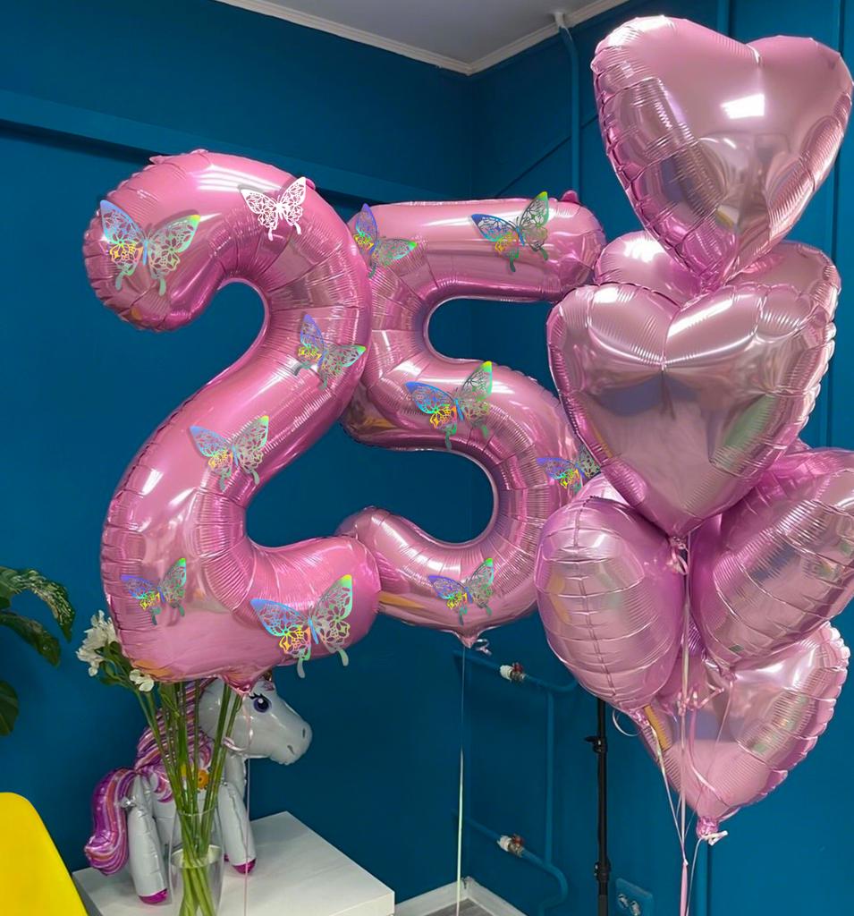 Pink Butterfly Number Balloon, 3D Stereoscopic Butterfly Number 0-9 Used for Anniversary Birthday Party Photography