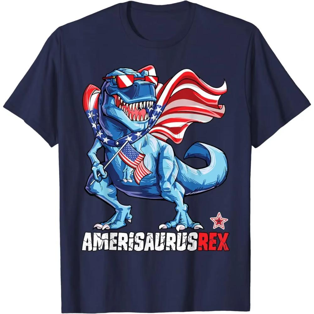 

Футболка с изображением динозавра 4 июля для мальчиков и девочек, мужчин и америзавров T Rex, смешная S темно-синий