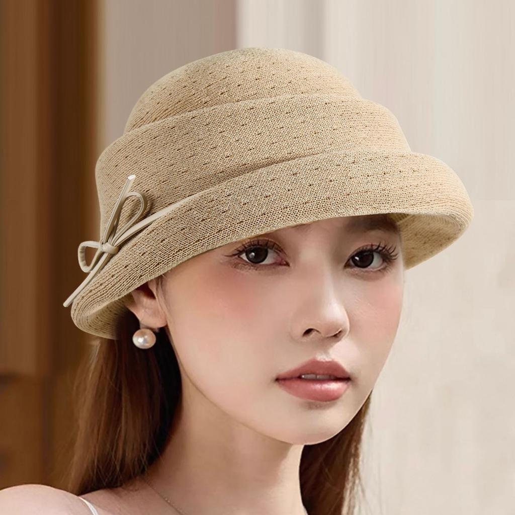 Elegant curled top hat women's spring and summer new sunscreen breathable advanced sense basin hat fashionable face small sun hat hollow