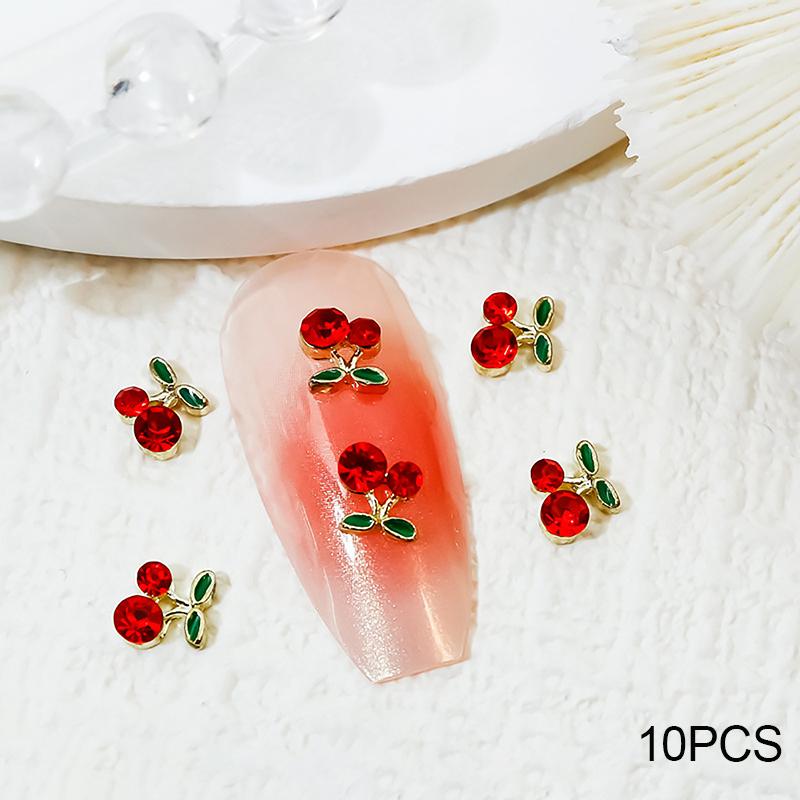 10Pcs Silver Gold Cherry Alloy Rhinestone Brilliant Nail Decoration Parts For Nail Art Designs Diy Nail Art Accessories