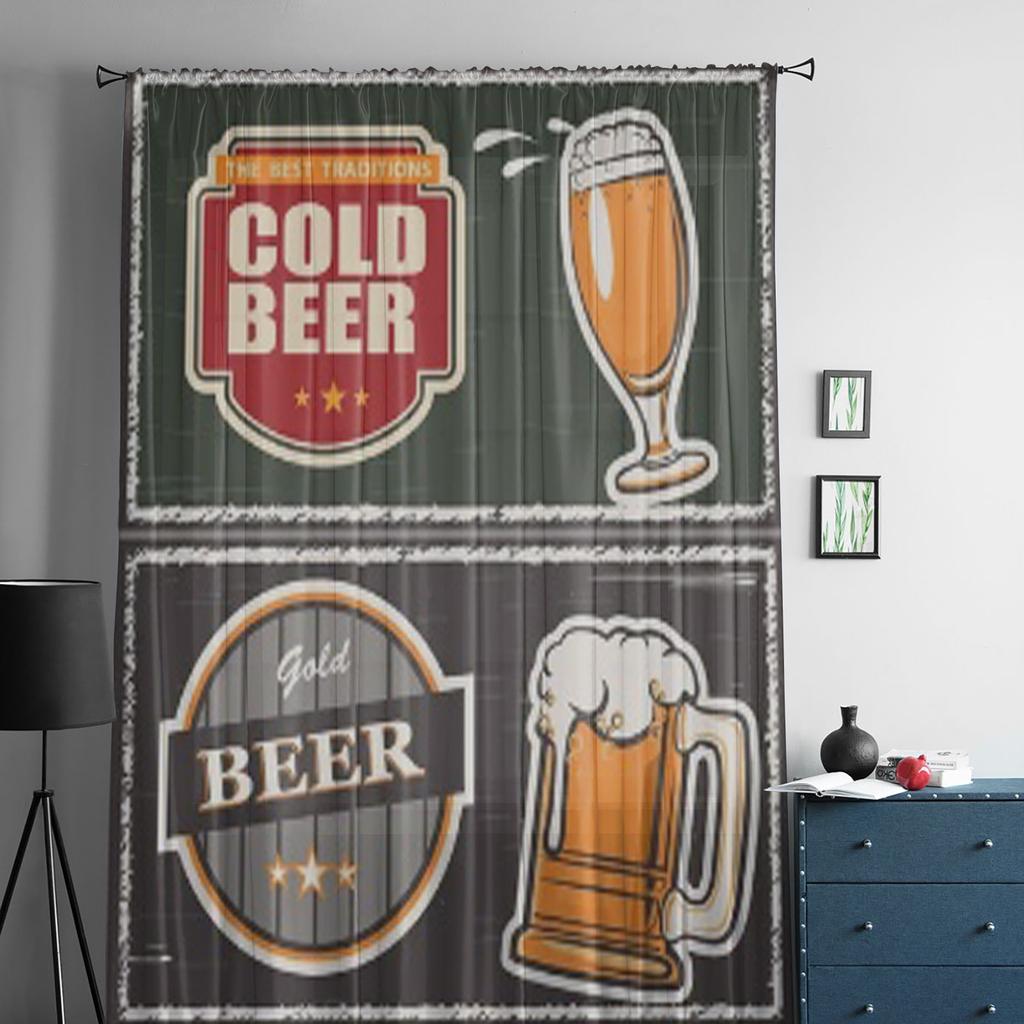 A Glass Of Beer Emblem Sheer Curtains for Living Room Transparent Tulle Window Treatments Bedroom Kitchen Home Decor Veil Drapes
