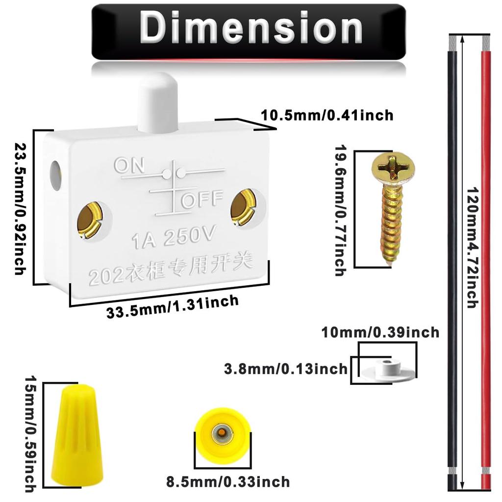 MKBKLLJY 4pcs Cabinet Door Switch White Closet Light Switch Normally Close Auto Touch On
