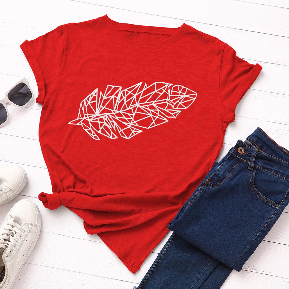 

Leaf Print Loose Round Neck Pure Cotton Short Sleeved Women s T-shirts S чорний