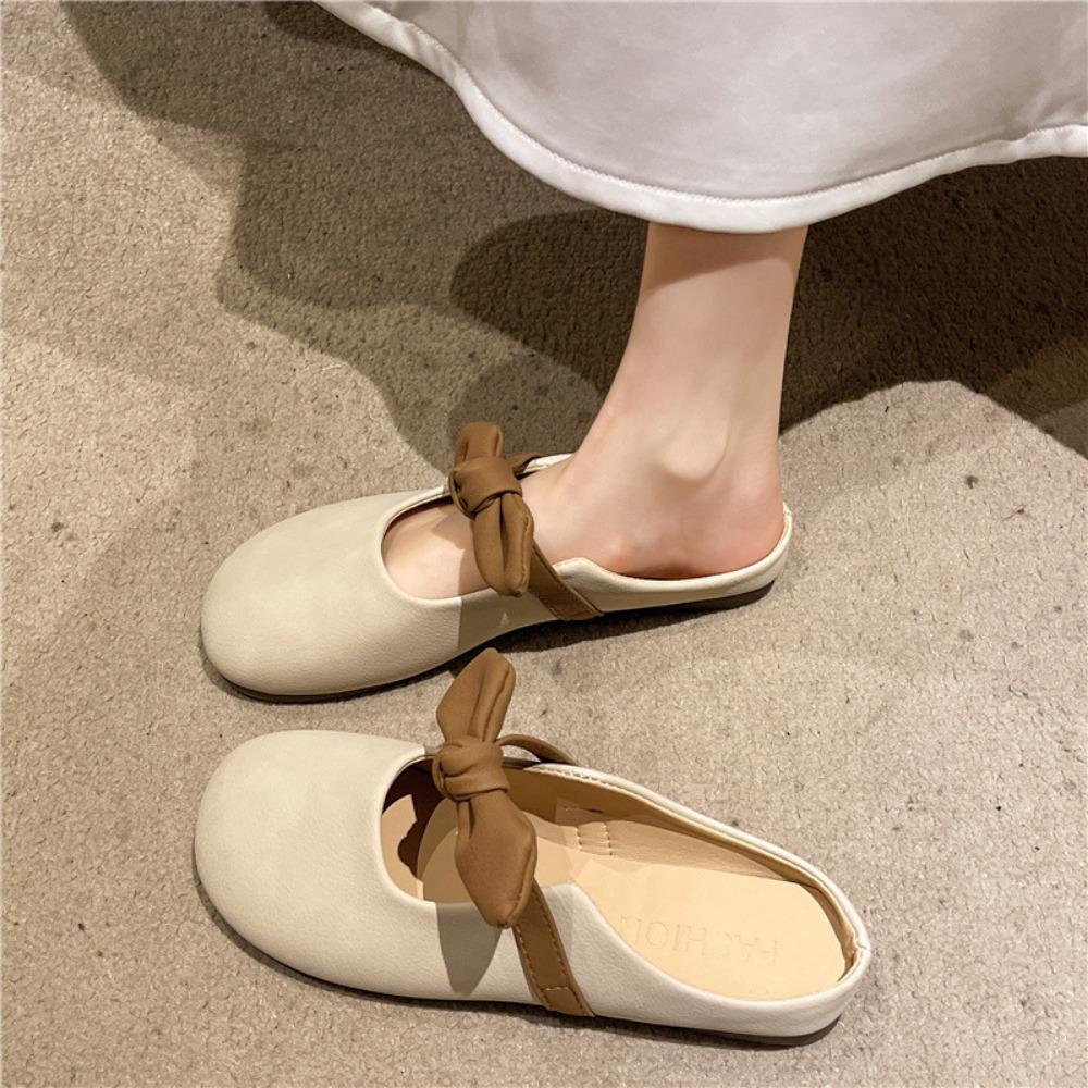Fashion Ladies' Slippers Summer Outdoor Wear Bow Flat Slippers Women Sandals New Style French Gentle Baotou Half Slippers for Women