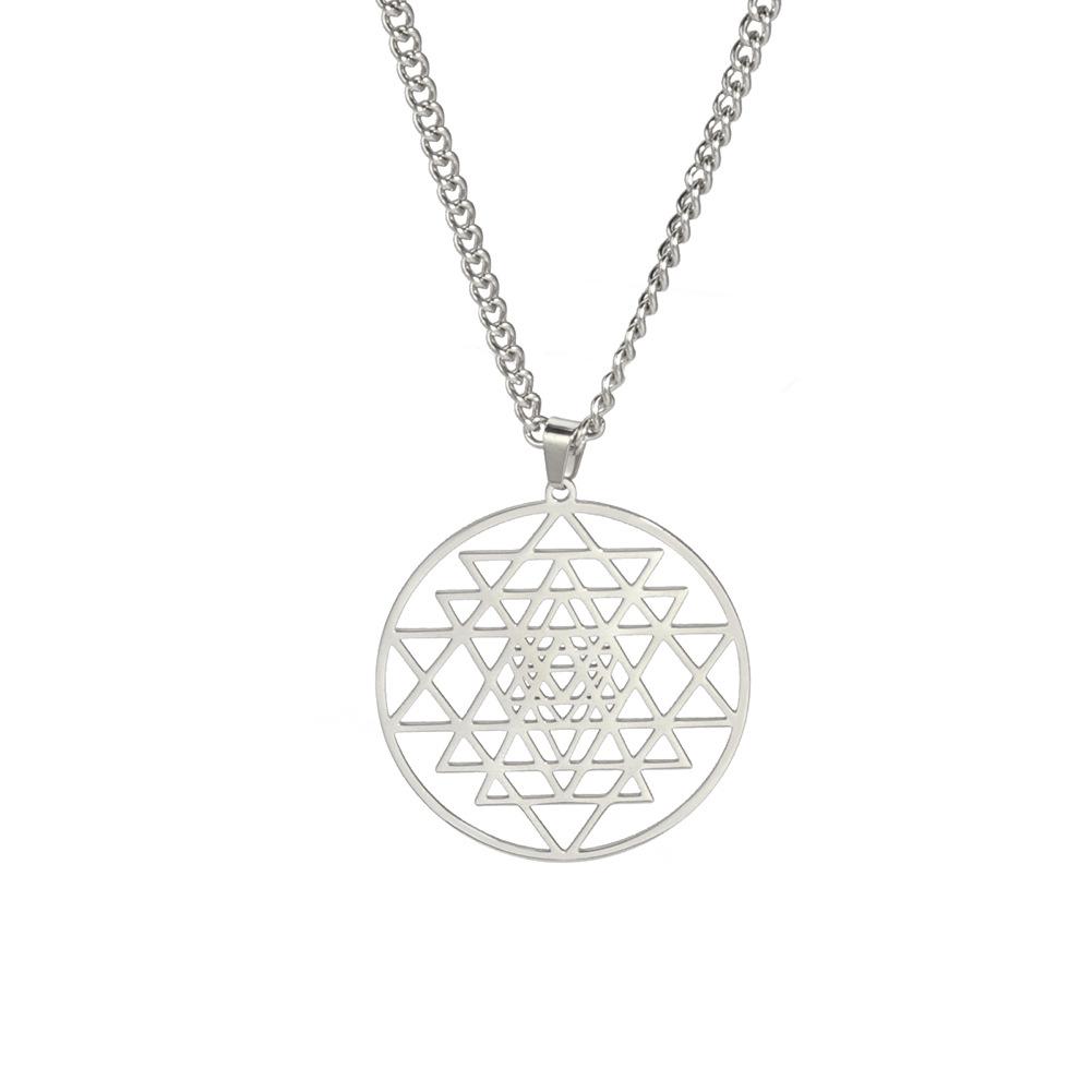 Titanium Steel Hollow Cut Ring Overlapping Triangle Pendant Necklace