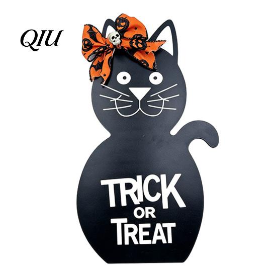 Entryway Halloween Decor Door Sign for Front Door, Wooden Ghost Pumpkin Black Cat Indoor Outdoor Ornaments Hanger Wreath, Rustic Farmhouse Welcome