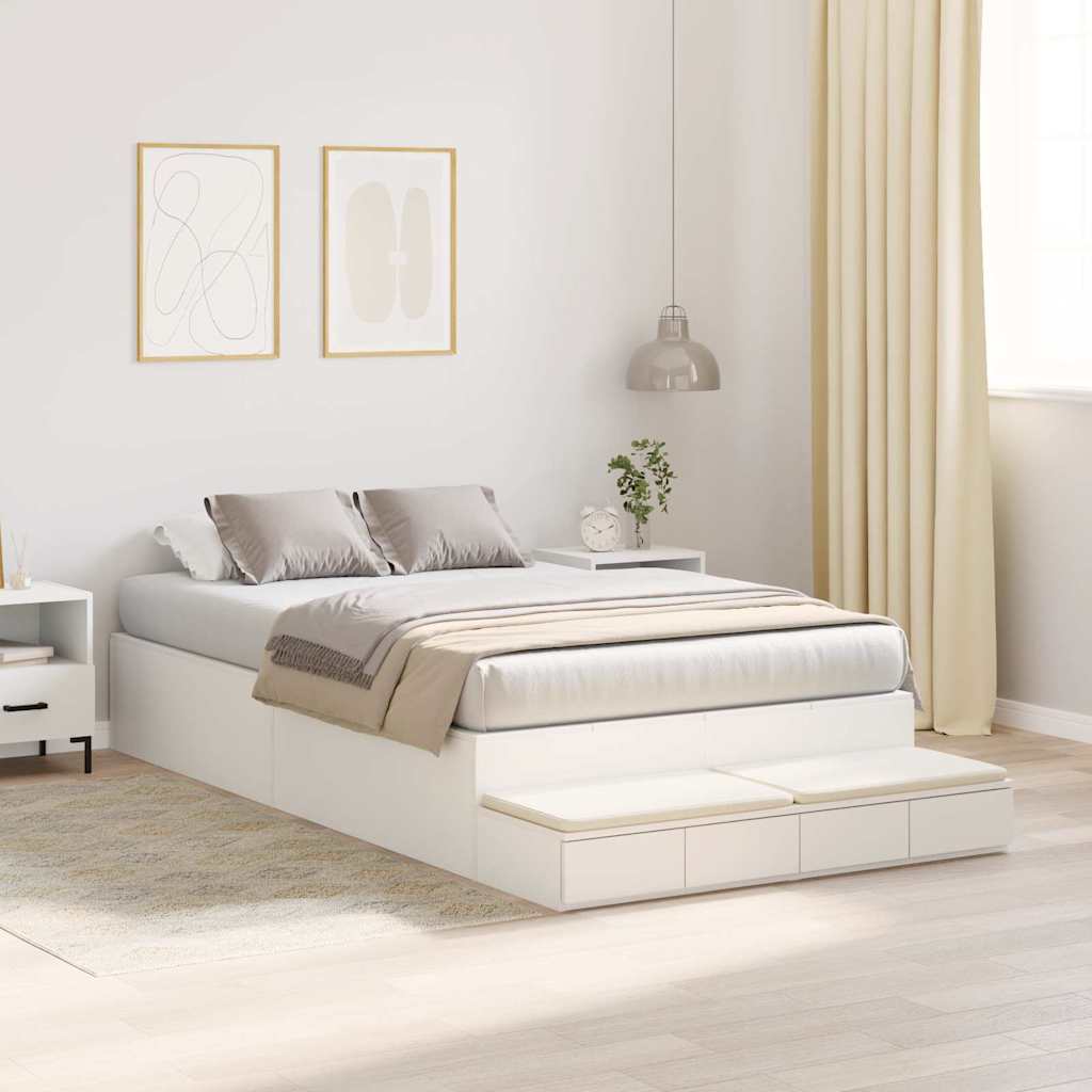 Storage Bed Frame in White 120 cm Wood Based Material