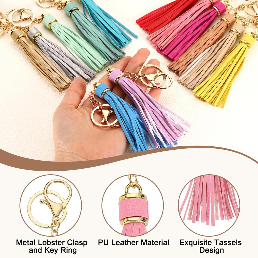 uxcell 5-Piece Set of Leather Keychain Tassels for Women, Lobster Buckle Key Rings for Handbags, Wallets, and DIY Crafts, Pink