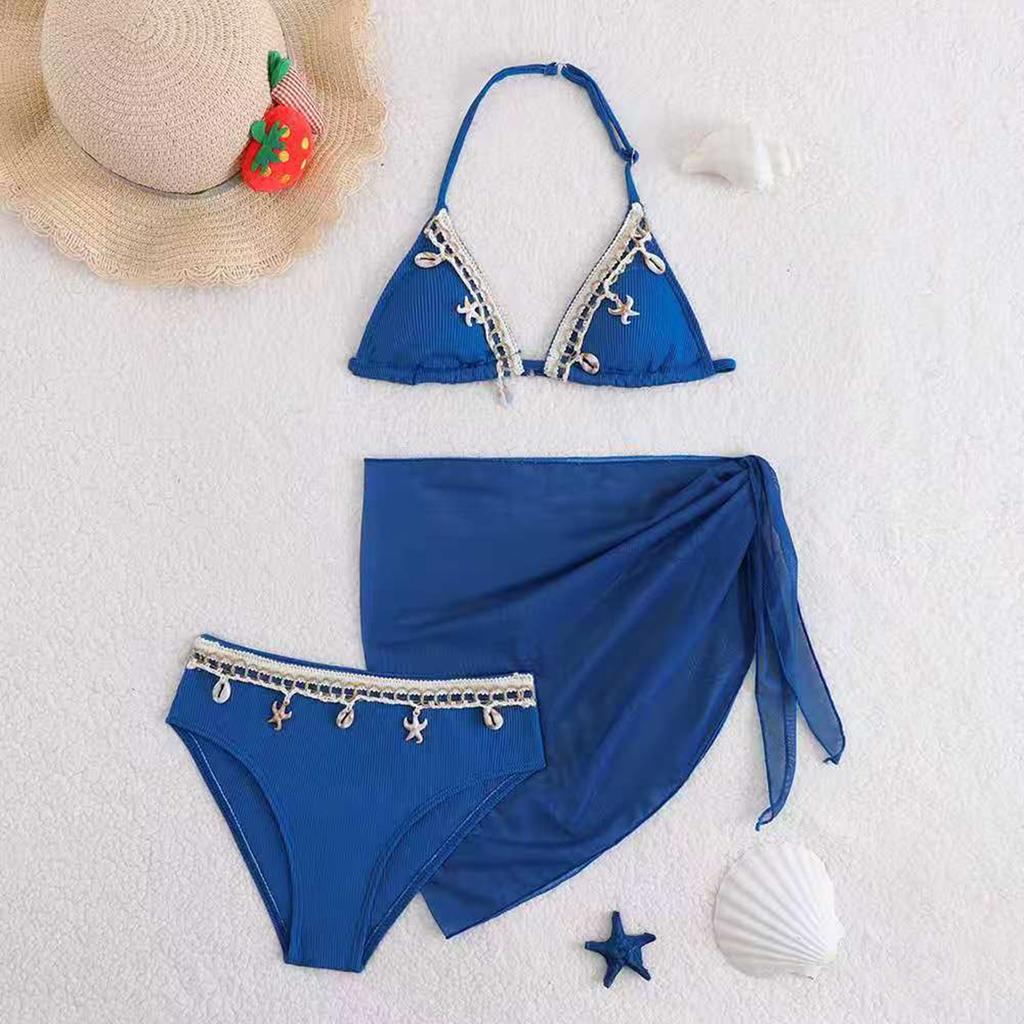 Mädchen Hochtailliertes Zweiteiliges Badeanzug-Set mit Netz-Rock-Überwurf Verstellbares Neckholder-Oberteil und Unterteil Badebekleidung für Kinder Strand Pool