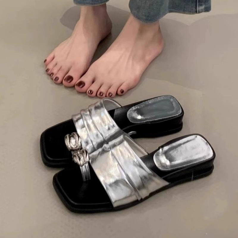 

Fashion Flats Women Slippers Casual Fashion Clip Toe Shoes Summer Dress Woman Sandals Elegant 2025 Casual Slides Cozy Chaussures Mujer 40 серебряный