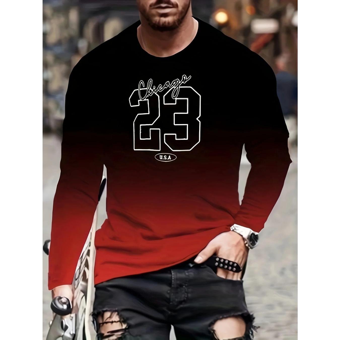 

Весенне-осенний топ с круглым вырезом, 3D-принтом с градиентом, модная повседневная мужская футболка с длинным рукавом XL