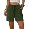 Women's Soft Cotton Linen Shorts Pockets Soft  Button Closure No Zipper Slim Fit Shorts